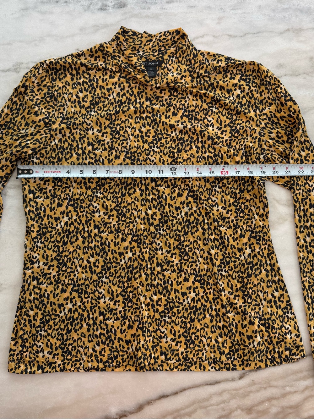 St. John Leopard Print Mock Neck Stretch Knit Top Gold Black Women Size XL - Picture 5 of 11